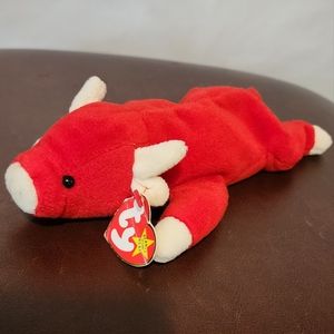 Ty Beanie Baby "Snort" 1995 Red Bean Bag Plush 9-Inch